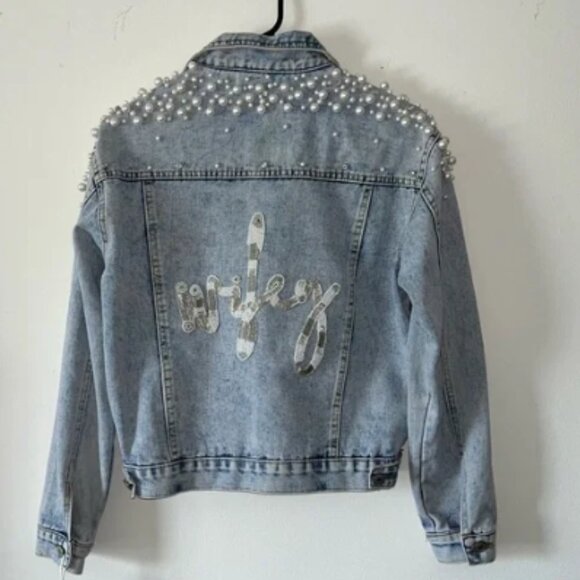 Heirloom Bridal Company Beaded Name Jacket - Blue Denim, “Wifey” Embroidery - Picture 4 of 7